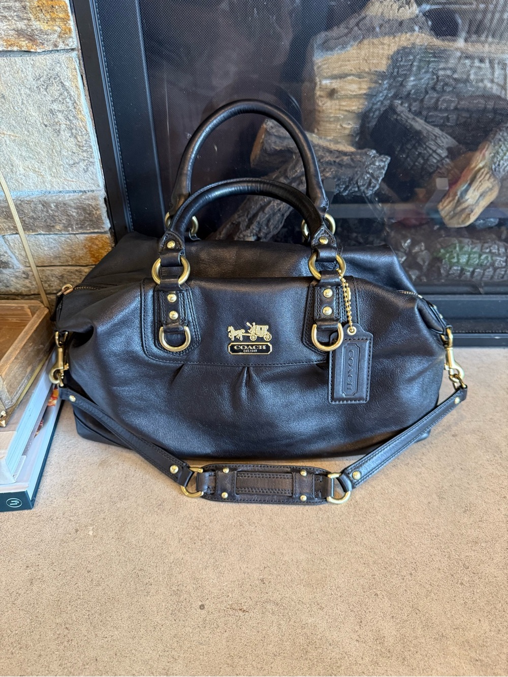Authentic Coach Madison Black Leather Large Sabrina - Picture 2 of 7